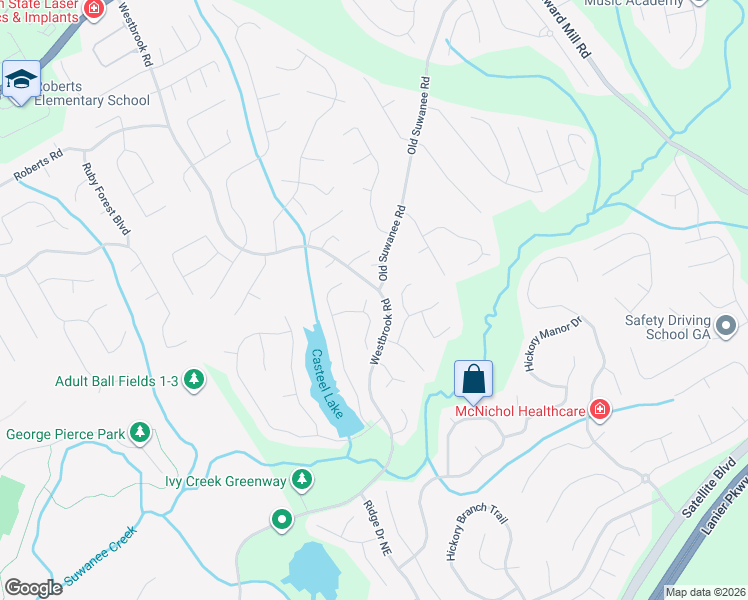 map of restaurants, bars, coffee shops, grocery stores, and more near 373 Vista Lake Terrace in Suwanee