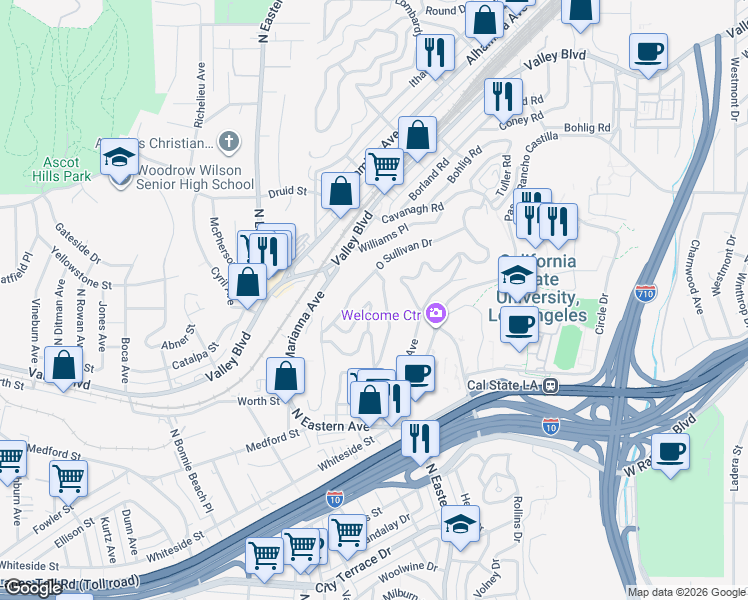 map of restaurants, bars, coffee shops, grocery stores, and more near 4857 Farquhar Street in Los Angeles