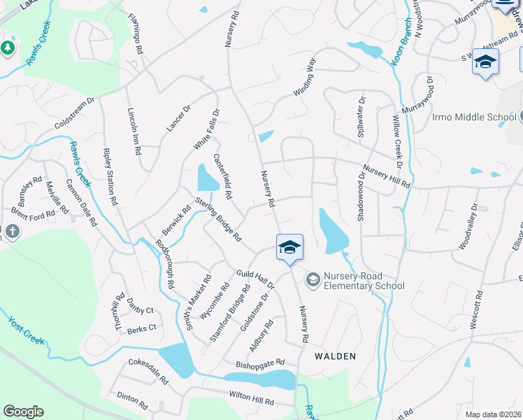 map of restaurants, bars, coffee shops, grocery stores, and more near 106 Charter House Circle in Columbia