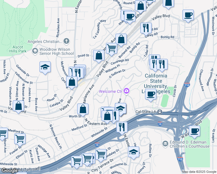 map of restaurants, bars, coffee shops, grocery stores, and more near 4857 Farquhar Street in Los Angeles