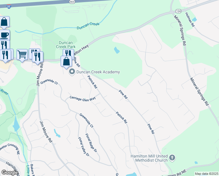 map of restaurants, bars, coffee shops, grocery stores, and more near 1945 Pine Road in Dacula
