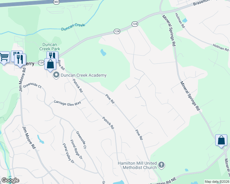 map of restaurants, bars, coffee shops, grocery stores, and more near 1924 Pine Rd in Buford