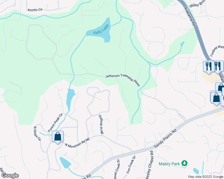 map of restaurants, bars, coffee shops, grocery stores, and more near 4744 Outlook Way Northeast in Marietta