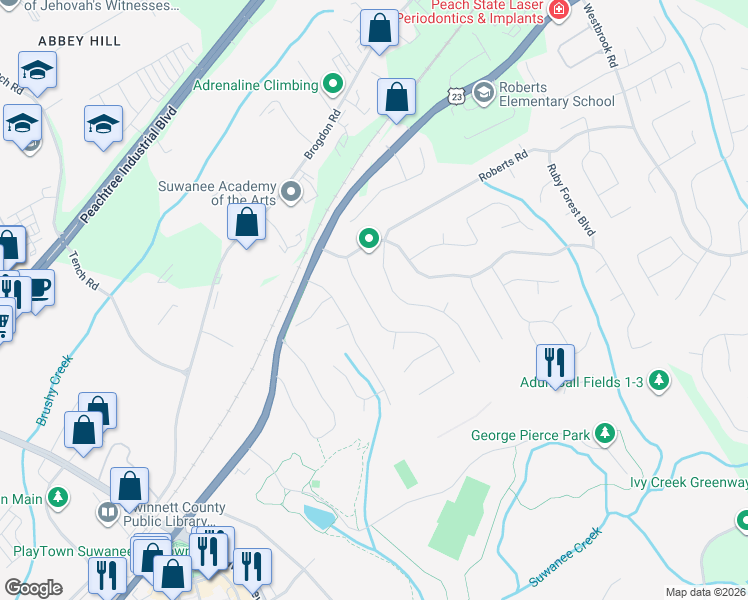 map of restaurants, bars, coffee shops, grocery stores, and more near 4125 Cherry Ridge Walk in Suwanee