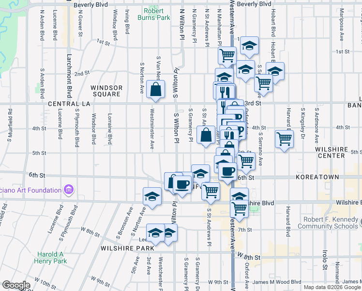 map of restaurants, bars, coffee shops, grocery stores, and more near in Los Angeles