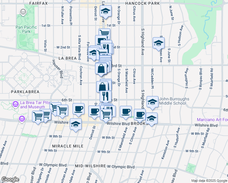 map of restaurants, bars, coffee shops, grocery stores, and more near 412 South Sycamore Avenue in Los Angeles