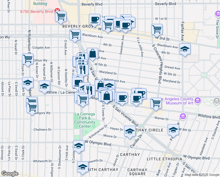 map of restaurants, bars, coffee shops, grocery stores, and more near 6641 West 6th Street in Los Angeles