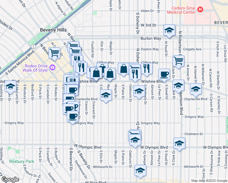 map of restaurants, bars, coffee shops, grocery stores, and more near in Beverly Hills