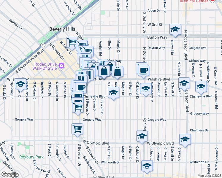 map of restaurants, bars, coffee shops, grocery stores, and more near in Beverly Hills