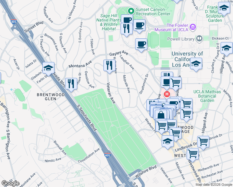 map of restaurants, bars, coffee shops, grocery stores, and more near in Los Angeles