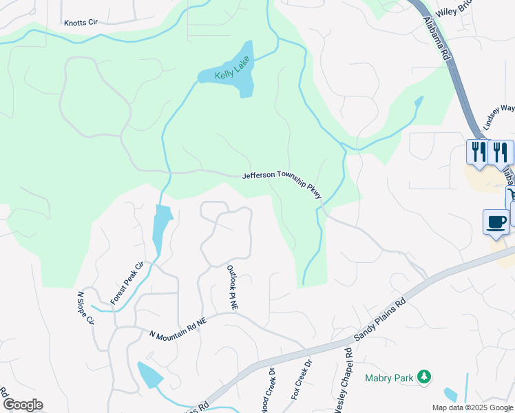 map of restaurants, bars, coffee shops, grocery stores, and more near 4744 Outlook Way Northeast in Marietta