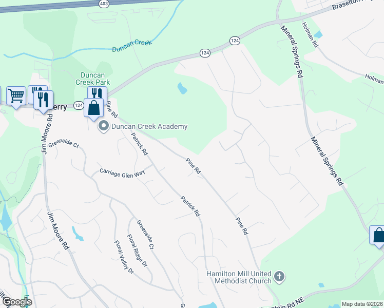 map of restaurants, bars, coffee shops, grocery stores, and more near 1924 Pine Road in Dacula
