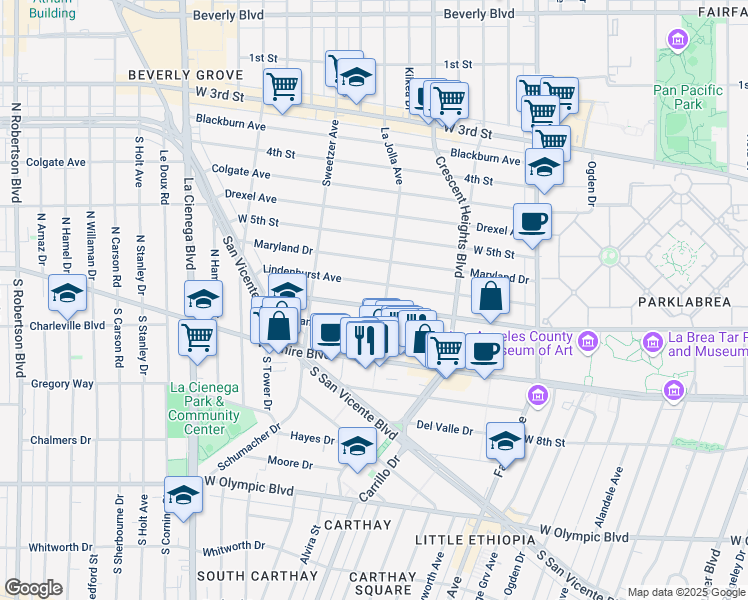 map of restaurants, bars, coffee shops, grocery stores, and more near 6411 West 6th Street in Los Angeles
