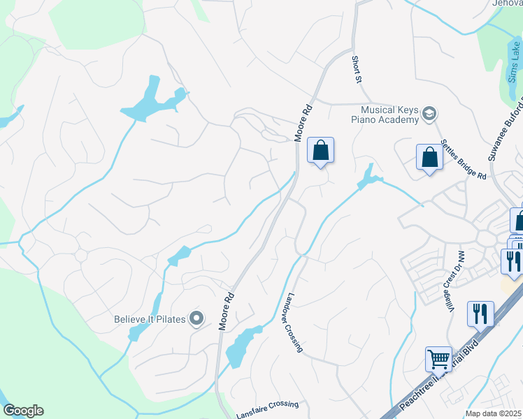 map of restaurants, bars, coffee shops, grocery stores, and more near 4438 Lochsa Lane Northwest in Suwanee