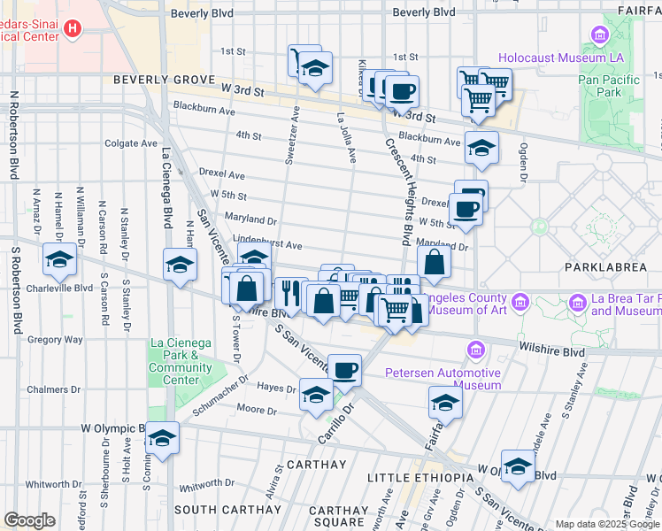 map of restaurants, bars, coffee shops, grocery stores, and more near 6411 West 6th Street in Los Angeles