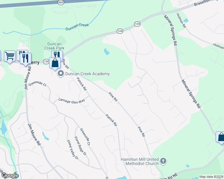 map of restaurants, bars, coffee shops, grocery stores, and more near 1924 Pine Road in Dacula