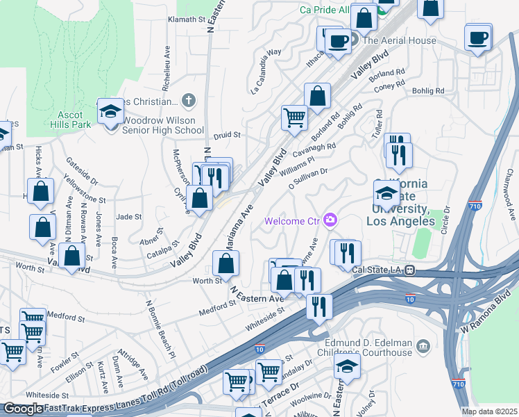 map of restaurants, bars, coffee shops, grocery stores, and more near 1954 Seigneur Avenue in Los Angeles