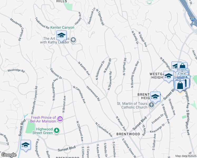 map of restaurants, bars, coffee shops, grocery stores, and more near 435 North Robinwood Drive in Los Angeles