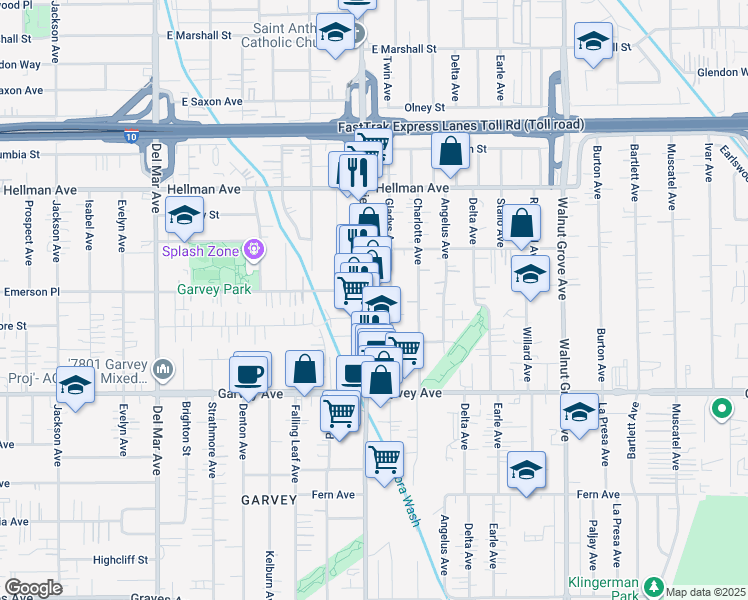 map of restaurants, bars, coffee shops, grocery stores, and more near 3208 San Gabriel Boulevard in Rosemead