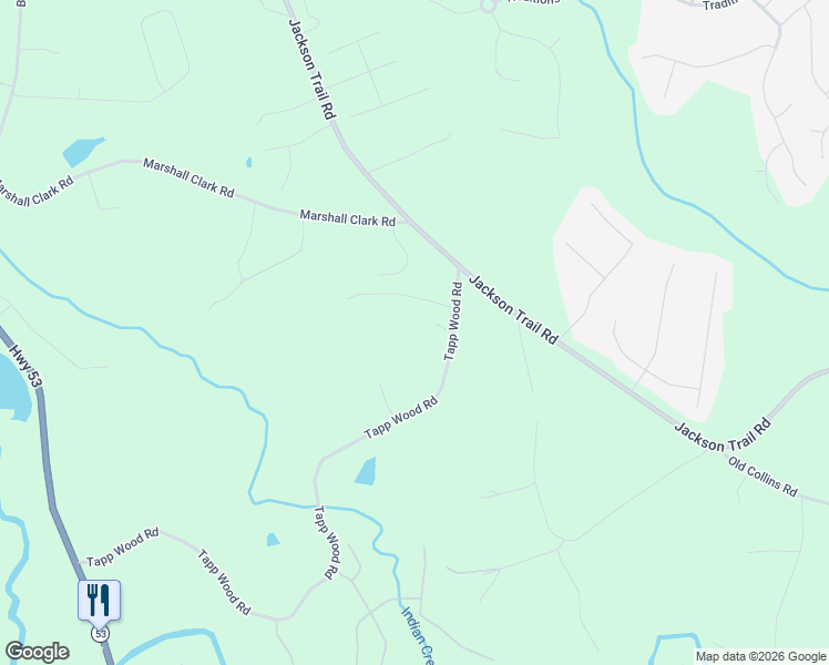 map of restaurants, bars, coffee shops, grocery stores, and more near 1467 Tapp Wood Road in Hoschton