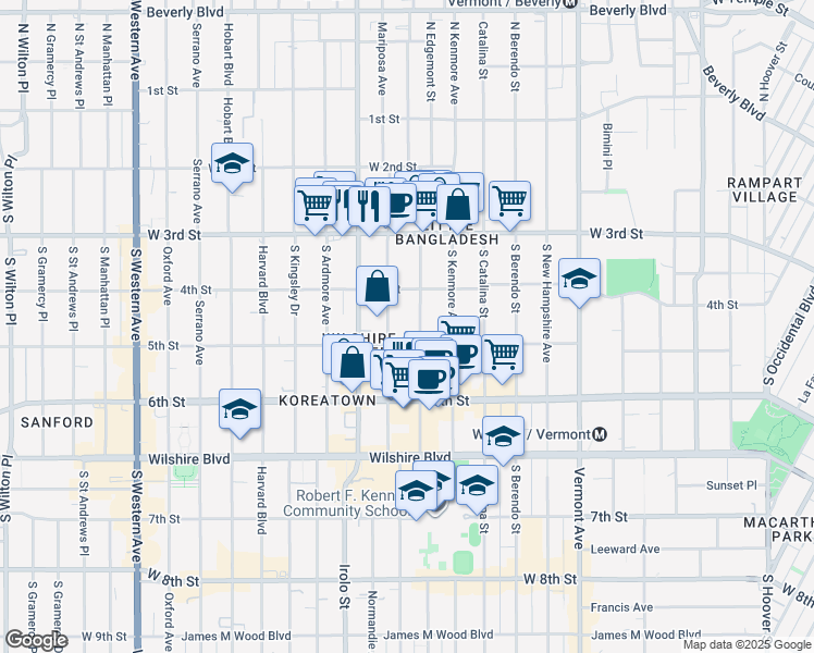 map of restaurants, bars, coffee shops, grocery stores, and more near 443 South Alexandria Avenue in Los Angeles