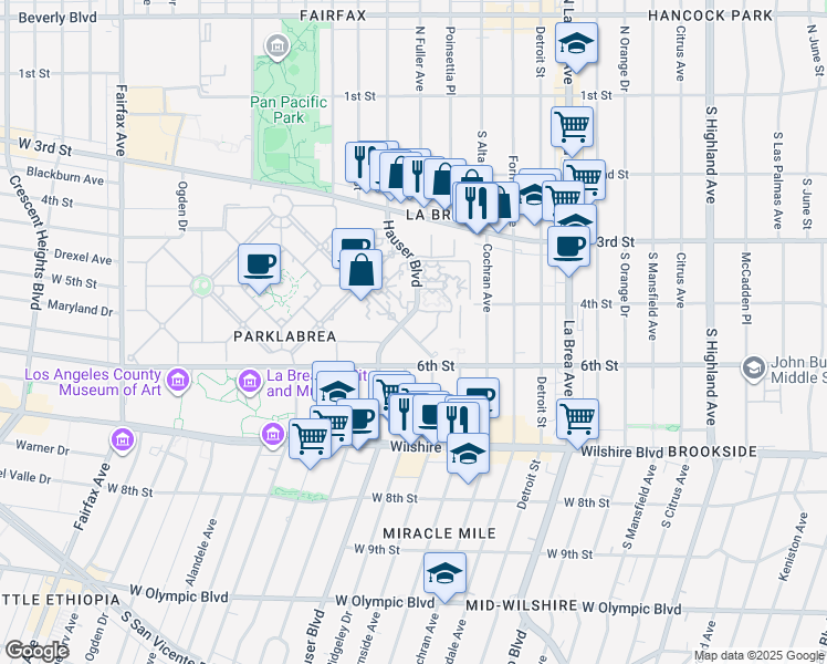 map of restaurants, bars, coffee shops, grocery stores, and more near in Los Angeles