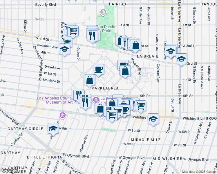 map of restaurants, bars, coffee shops, grocery stores, and more near in Los Angeles