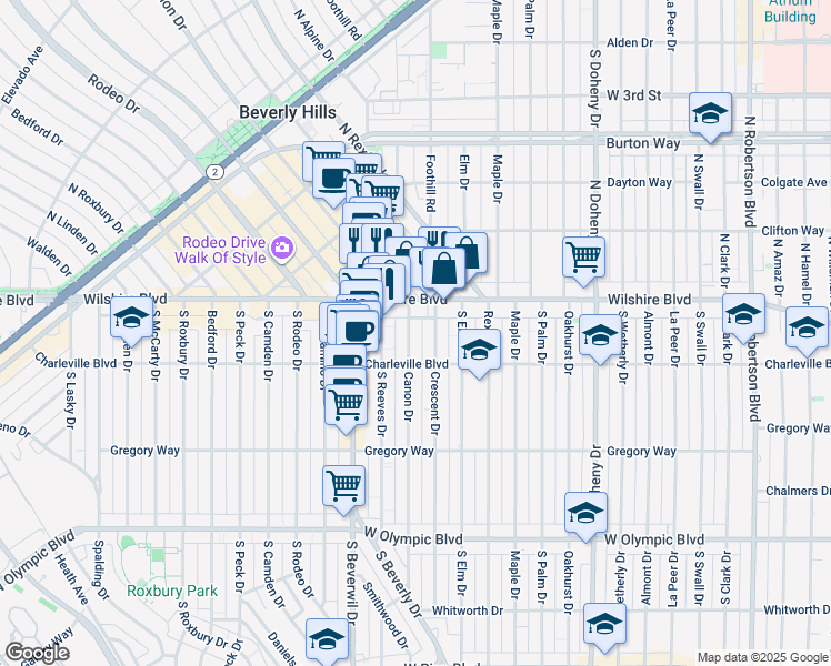 map of restaurants, bars, coffee shops, grocery stores, and more near in Beverly Hills