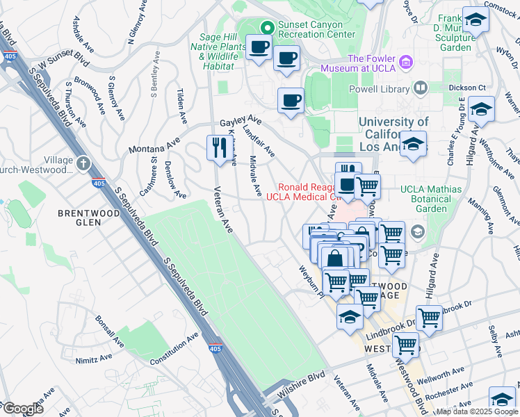 map of restaurants, bars, coffee shops, grocery stores, and more near 632 Levering Avenue in Los Angeles