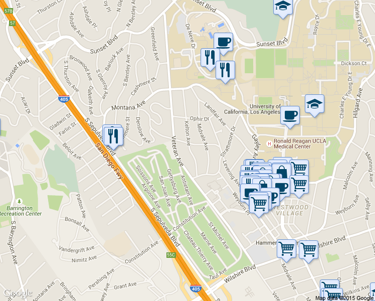 map of restaurants, bars, coffee shops, grocery stores, and more near in Los Angeles