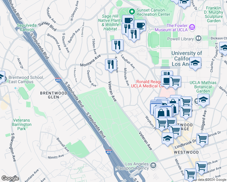 map of restaurants, bars, coffee shops, grocery stores, and more near in Los Angeles