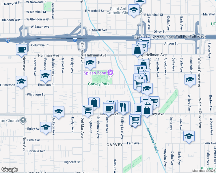 map of restaurants, bars, coffee shops, grocery stores, and more near 7948 Emerson Place in Rosemead