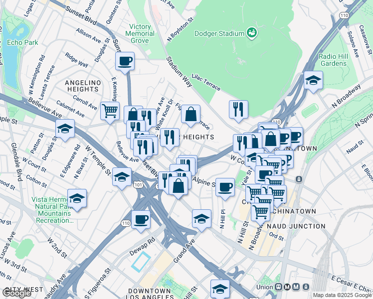 map of restaurants, bars, coffee shops, grocery stores, and more near 909 New Depot Street in Los Angeles