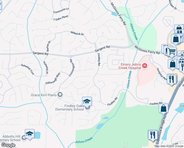 map of restaurants, bars, coffee shops, grocery stores, and more near 6000 Haterleigh Drive in Alpharetta