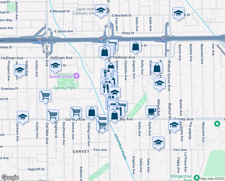 map of restaurants, bars, coffee shops, grocery stores, and more near 3156 San Gabriel Boulevard in Rosemead