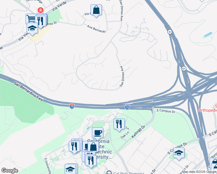 map of restaurants, bars, coffee shops, grocery stores, and more near 2350 Calle Sabina in San Dimas