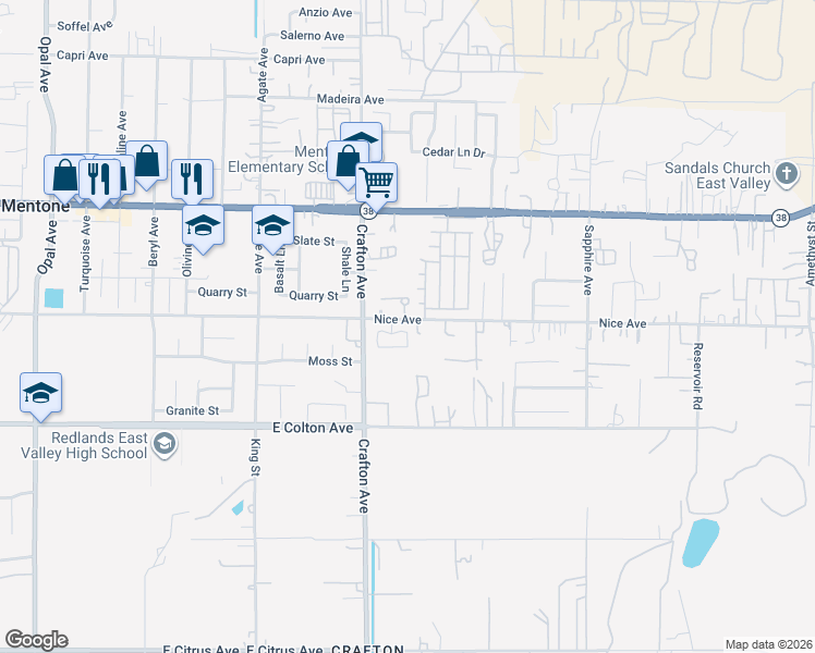 map of restaurants, bars, coffee shops, grocery stores, and more near 2123 Nice Avenue in Mentone