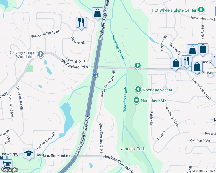 map of restaurants, bars, coffee shops, grocery stores, and more near 4757 Stable Run Court in Kennesaw