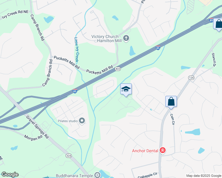 map of restaurants, bars, coffee shops, grocery stores, and more near 3305 Morgan Road in Buford