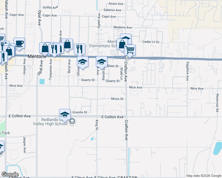 map of restaurants, bars, coffee shops, grocery stores, and more near 31150 Nice Avenue in Mentone