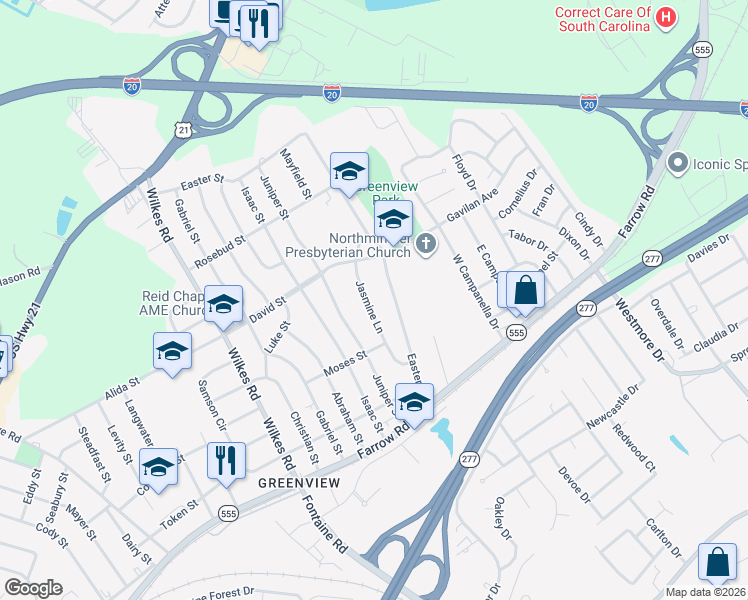 map of restaurants, bars, coffee shops, grocery stores, and more near 517 Jasmine Lane in Columbia