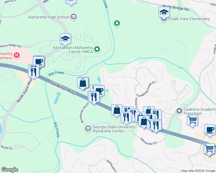 map of restaurants, bars, coffee shops, grocery stores, and more near 2000 Whitestone Place in Alpharetta