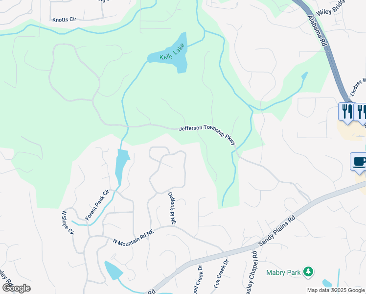 map of restaurants, bars, coffee shops, grocery stores, and more near 4744 Outlook Way Northeast in Marietta