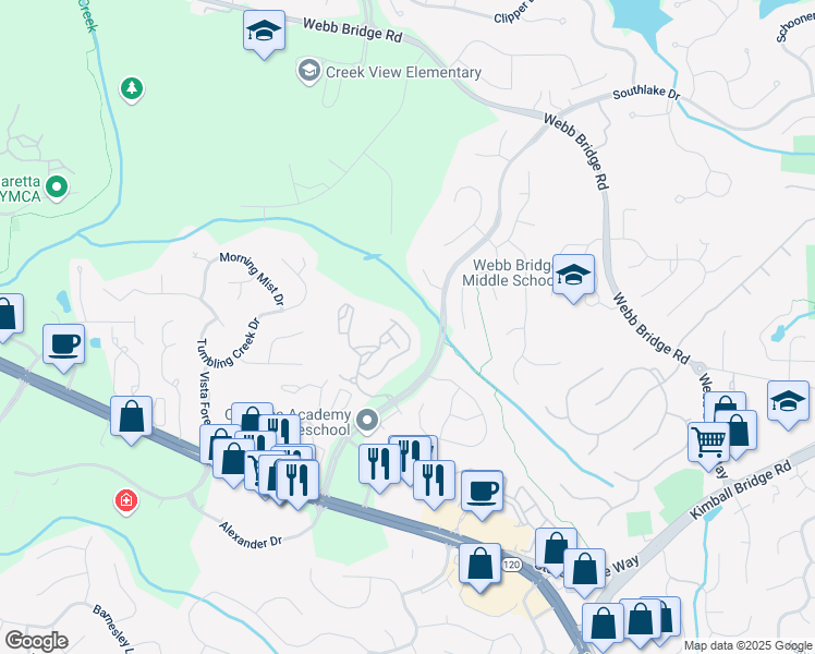 map of restaurants, bars, coffee shops, grocery stores, and more near 11204 Summerwood Lane in Alpharetta