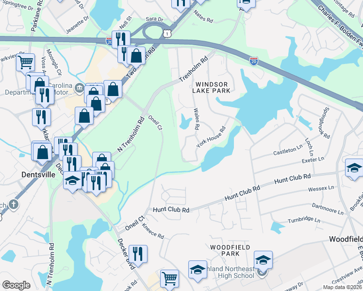 map of restaurants, bars, coffee shops, grocery stores, and more near 2912 Bagpipe Road in Columbia