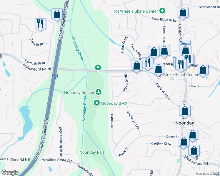 map of restaurants, bars, coffee shops, grocery stores, and more near 4781 Lincoln Drive Northeast in Kennesaw