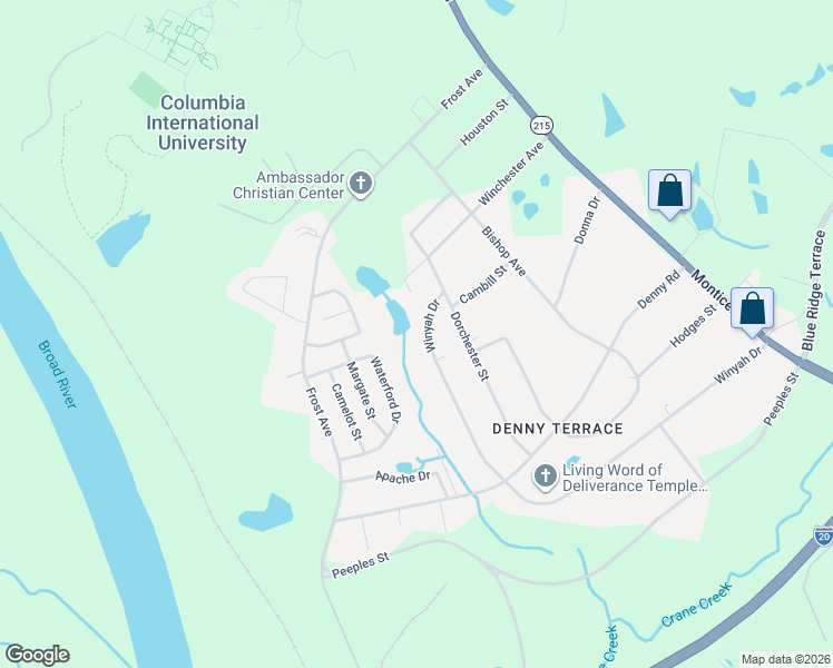 map of restaurants, bars, coffee shops, grocery stores, and more near 6517 Winyah Drive in Columbia
