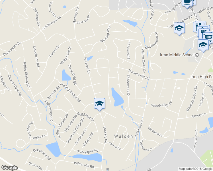 map of restaurants, bars, coffee shops, grocery stores, and more near 124 Rusty Barn Road in Columbia