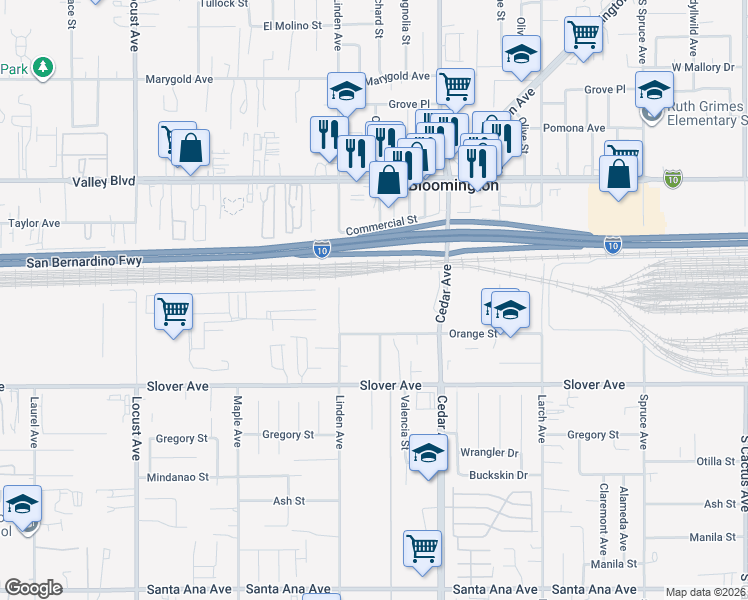 map of restaurants, bars, coffee shops, grocery stores, and more near in Bloomington