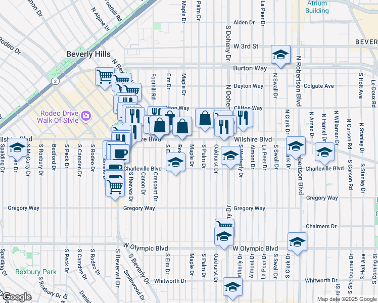 map of restaurants, bars, coffee shops, grocery stores, and more near in Beverly Hills